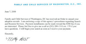 Letter to Gregory D. Luce from DC Family and Child Services