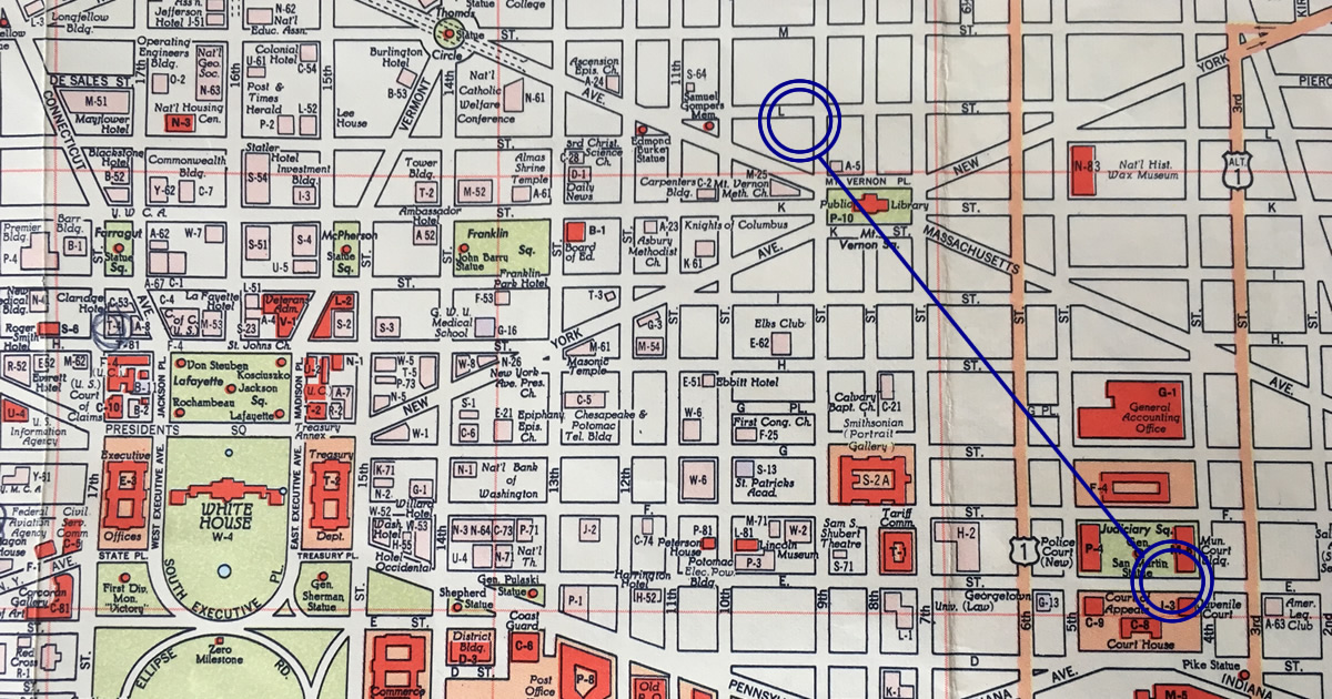 Image of DC Courthouse Location on a 1965 Map